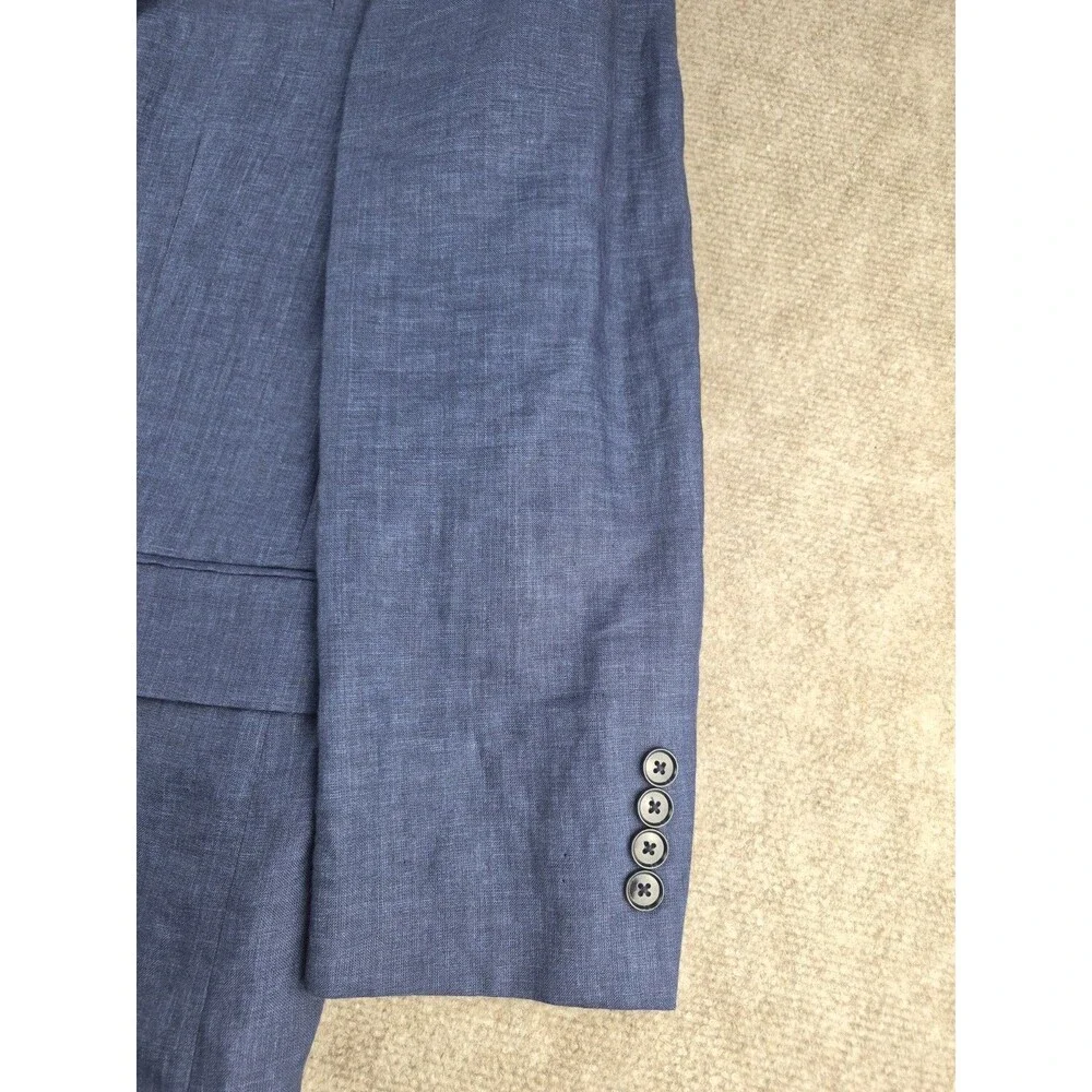 Haspel Sport Coat Men Sz 38 Short  100% Linen Navy Blue Semi Lined Jacket Summer